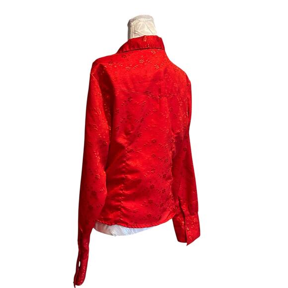 Vintage Panhandle Slim Red Satin Embroidered Floral Ruffle Shirt Womens Sz Large - Picture 15 of 16